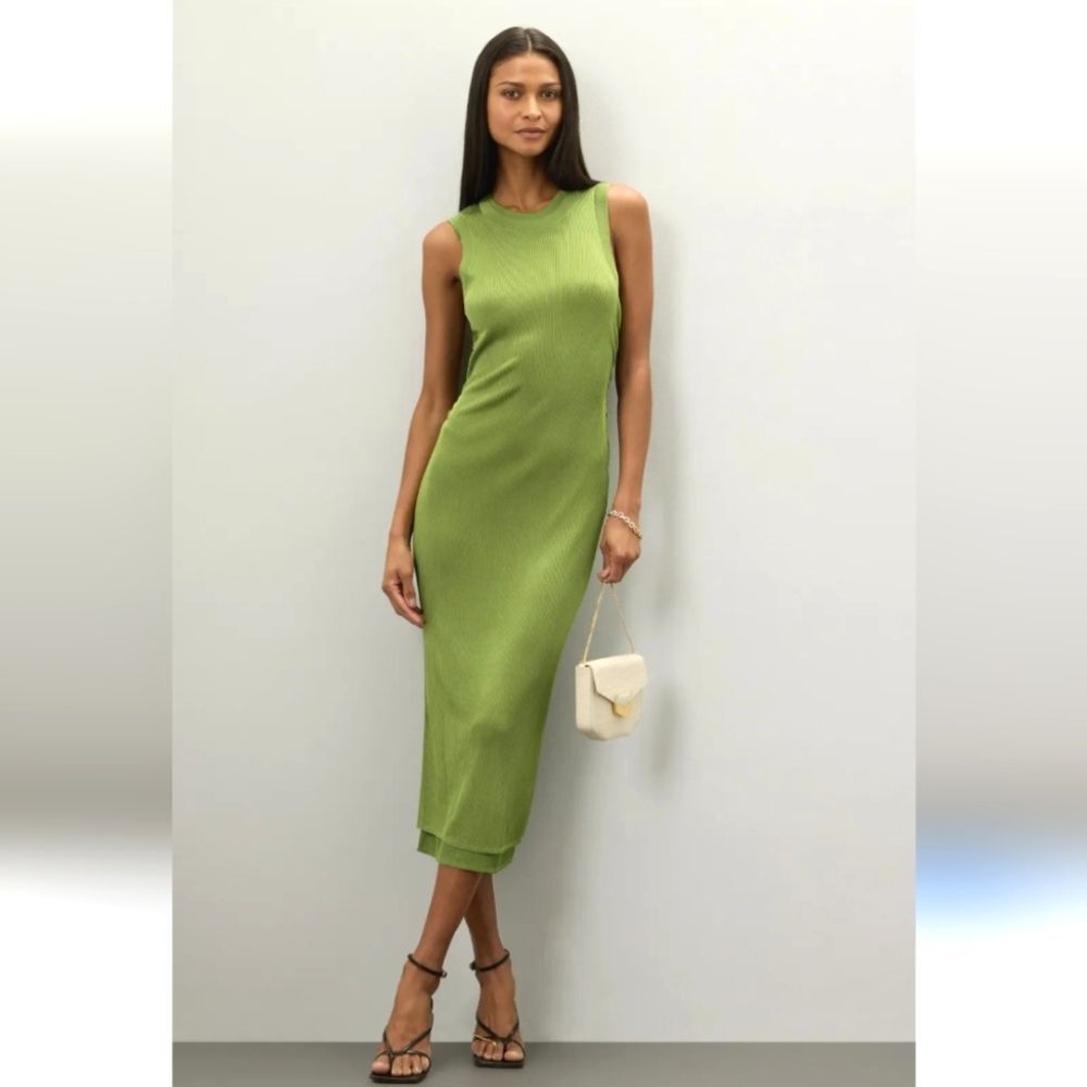 Atlein Collective Green Ribbed Sleeveless Dress Size S